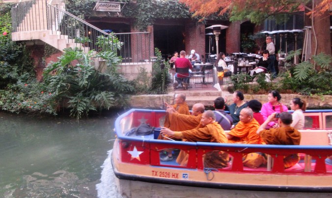 Monks on a boat